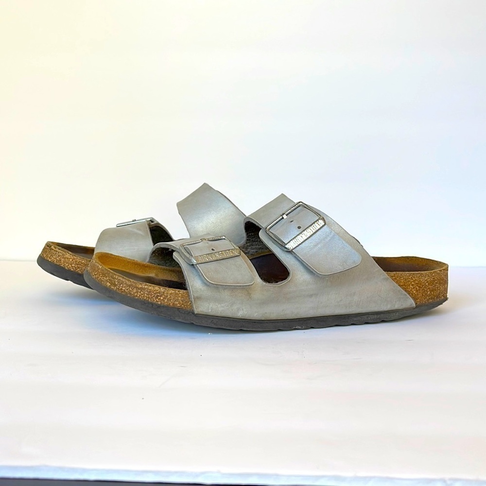 Birkenstock Silver Arizona Two Strap Sandals
